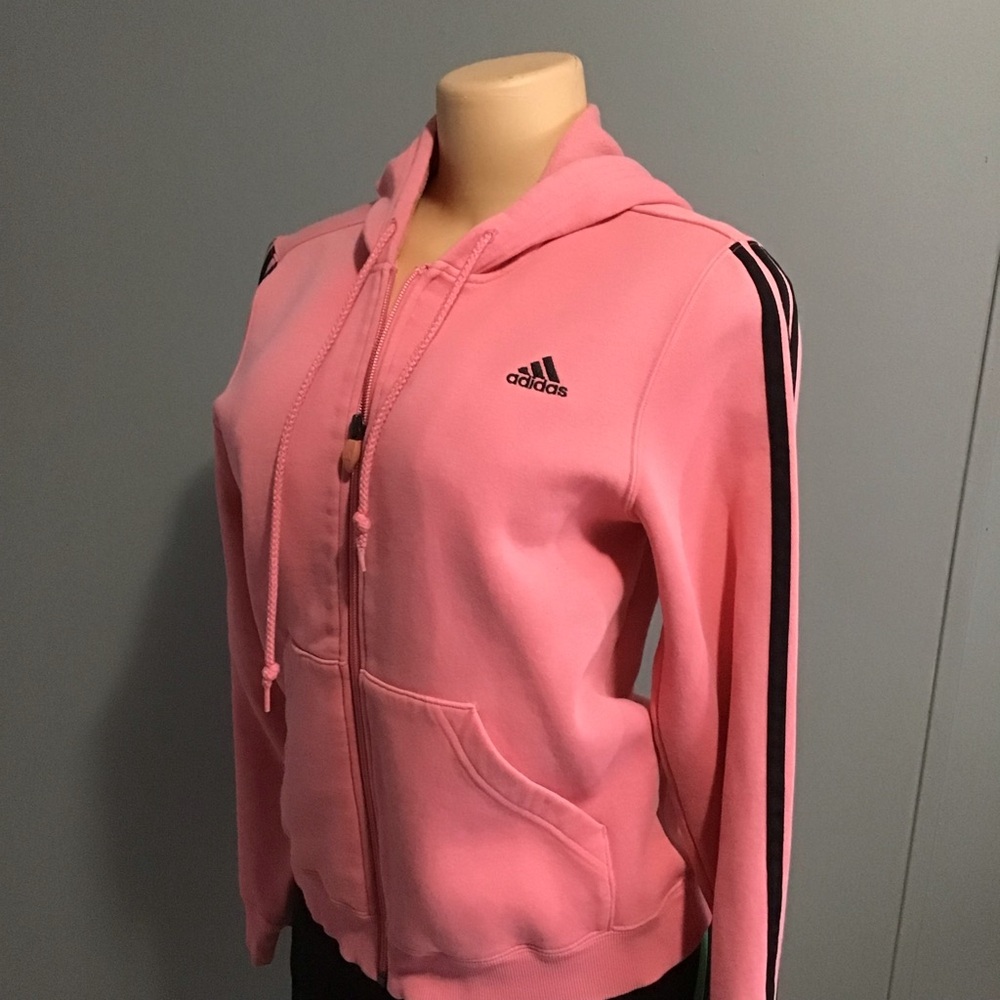 adidas Pink Hoodie Jacket with Black Stripes - Picture 6 of 8
